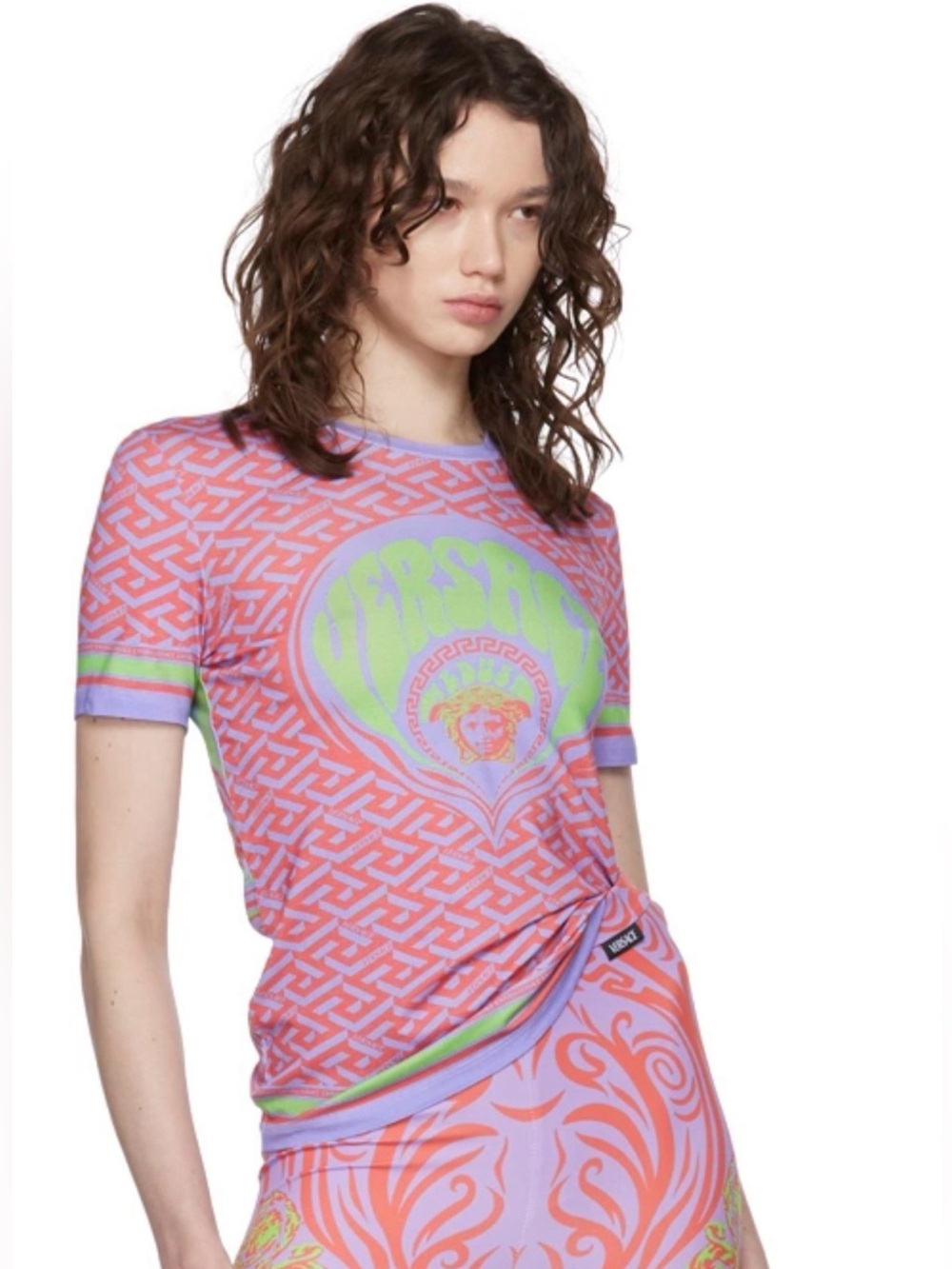 Versace Lavender & Pink Logo Pattern Short Sleeve Tee